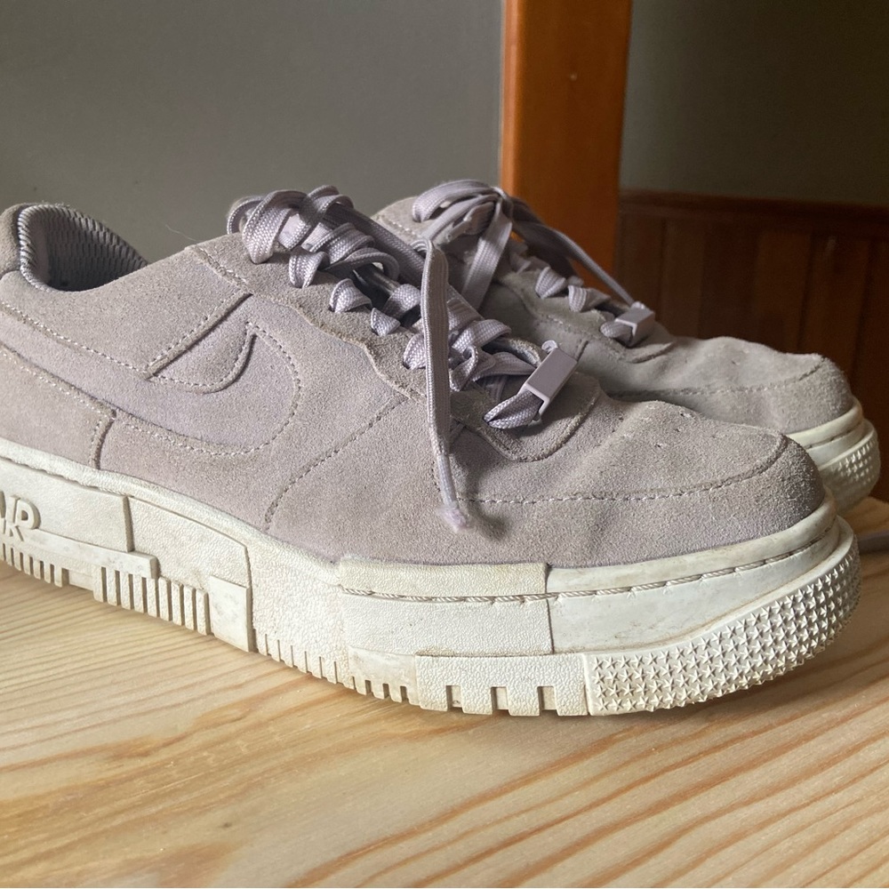 Lilac suede Nike Air Force Ones